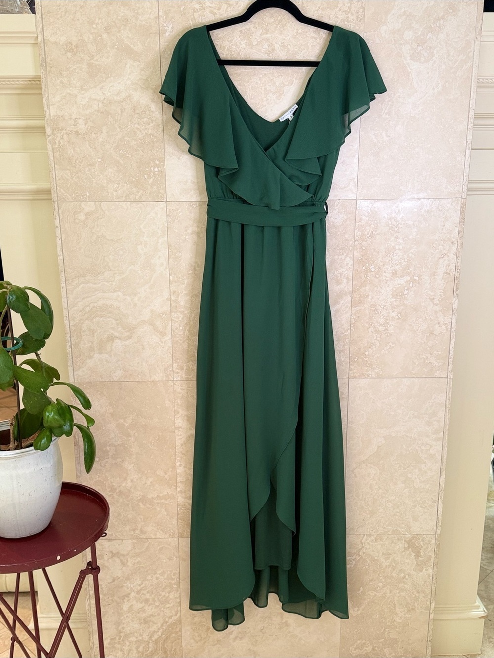 NWT Baltic Born Katya Ruffle Dress Emerald Green Flutter Sleeve Tie Maxi Size S